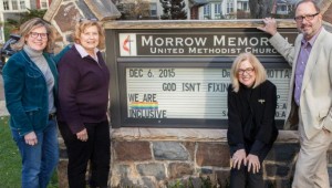 Dorothy Wetzel, Andrea Wren-Hardin, Kathy Finch, and the Rev. Brad Motta, pastor at Morrow Memorial UMC in New Jersey.