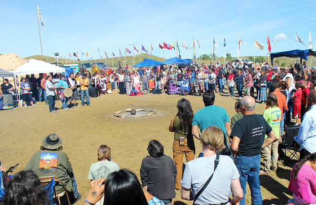 Presentation of the flags at the main circle of the Oceti Sakowin Camp, near Cannon Ball, ND. 