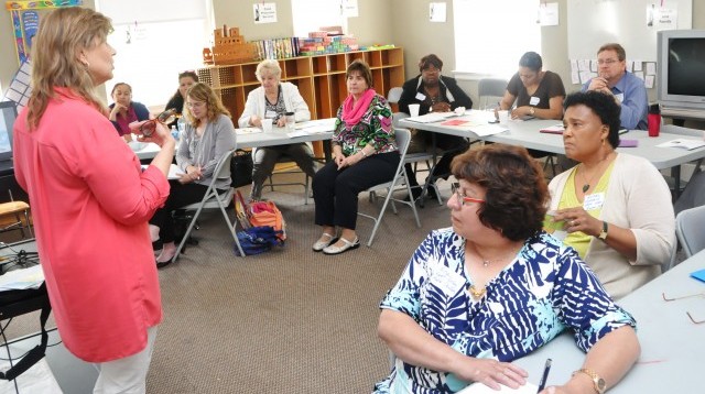 FaithTrust Executive Director Jane Fredricksen teaches a group at the Safe and Healthy Churches training event in June how to develop protocols to protect and assist victims of domestic violence.