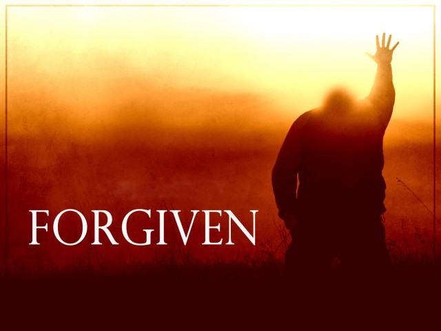 A man walking towards light, captioned: "Forgiven"